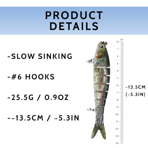 DMSE Fishing Lures for Bass Trout Crappie, Lifelike Swimbait Soft Plastic Baits with 3D Realistic Eyes, Slow Sinking Action for Freshwater and Saltwater Fishing Gifts for Men