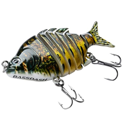 Bassdash SwimPanfish 0.34oz Hard Swimbaits Multi Jointed Topwater Trout Bass Fishing Crank Lure for Freshwater and Saltwater - color: Yellow Mackerel