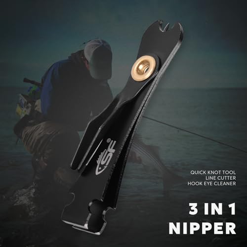 SF 3 in 1 Fly Fishing Nipper Knot Tying Tool Black Stainless Steel Fly Line Cutter Fishing Clippers with Zinger Retractor for Tapered Leader Tippet Line 2 pcs