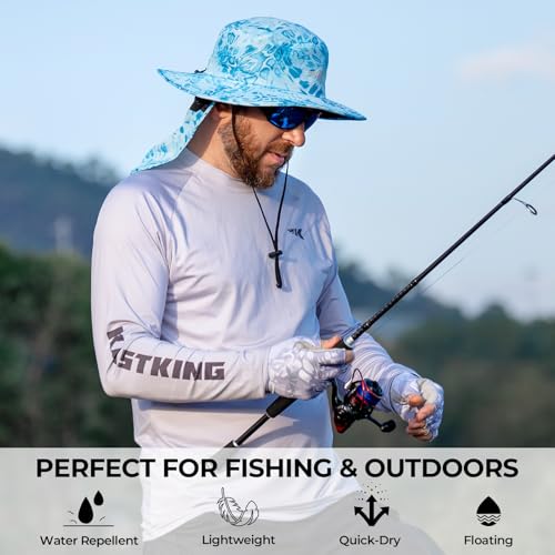 KastKing Sol Armis UPF 50 Boonie Hat - Sun Protection Hat, Fishing Hat, Beach & Hiking Hat, Paddling - color: B1: Prym1 Seafoam, size: With Neck Shield