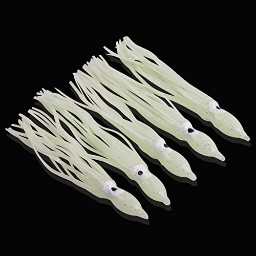 Fishing Squid Skirts Lures Octopus Skirts Trolling Lures Soft Plastic Fishing Tackle Squid Bait for Saltwater Bass Salmon Trout - color: White (Luminous), size: 3.54in - 30pcs