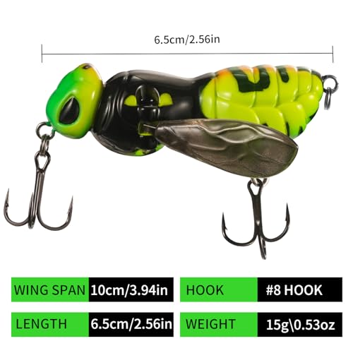 FONMANG Top Water Fishing Lures, 3-Pcs Topwater Lures for Bass Walleye Pike, 2025 New Wasp Crawl Bait for Freshwater and Saltwater - color: A1-Wasp Topwater