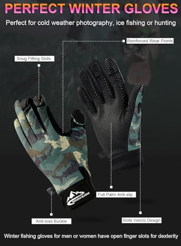 SUJAYU Fishing Gloves Men & Women, Ice Fishing Gear Hunting Gloves for Men Cold Weather, Kayak Gloves Fly Fishing Gear Cold Weather Hunting Gear - color: Camo Grey, size: Medium
