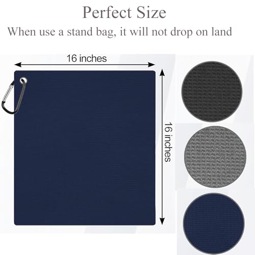 Livious 3 Pack Golf Towels,16" x 16" Portable Microfiber Fabric Waffle Pattern Golf Towel for Golf Bag with Carabiner Clip - color: Black/Gray/Blue