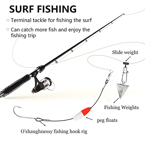 Saltwater Fishing Hook Rigs,Steel Leaders Long Shank Hook for Surf Fishing,Black Leader Wire O'shaughnessy Forged Hook for Freshwater - size: 1/0-9‘’-30lb, style: 8pcs
