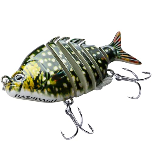 Bassdash SwimPanfish 0.34oz Hard Swimbaits Multi Jointed Topwater Trout Bass Fishing Crank Lure for Freshwater and Saltwater - color: Northern Pike