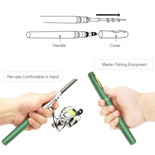 Lixada Fishing Rod Reel Combo Mini Pen Fishing Pole Kit Telescopic Fishing Rod Spinning Reel Combo Kit - color: Green, size: 1.4 m