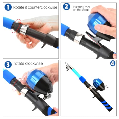 Collapsible Telescopic Fishing Rod and Reel Combo Push Button Small Fishing Pole Kit Beginner Youth Boys Fishing Starter Set Tackle - color: Blue, size: 5.9FT