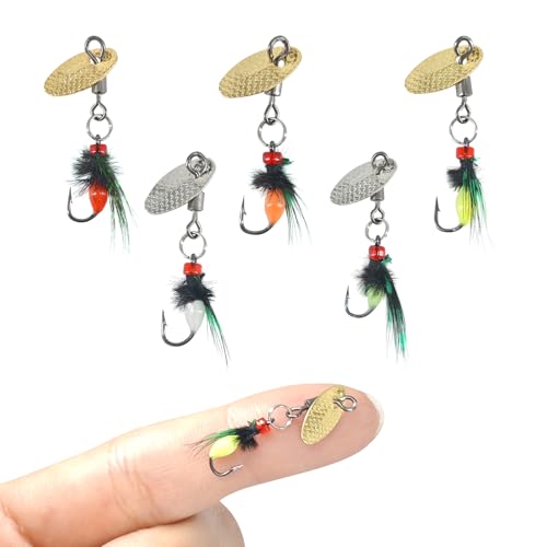 5-Pack Artificial Fly Fishing Lures with Spinner Blades, Ideal for Bass, Trout, Sunfish & Pike Fishing