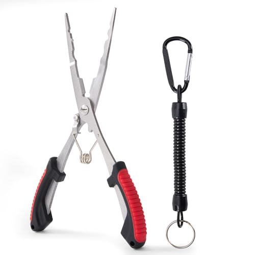 Saltwater Fishing Pliers - Stainless Steel Needle Nose Pliers, Hook Remover & Line Cutter with Non-Slip Handle, Fishing Tool for Freshwater & Saltwater