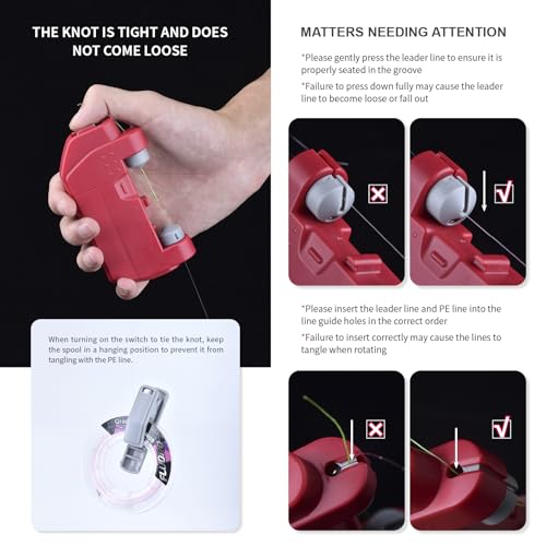 Electric Knot Assist,Fishing Knot Tying Tool, Electric Fishing Knot Tying Tool, Stainless Steel Fishing Hook Tier Fishing Line Knot Tying Tools - color: Red