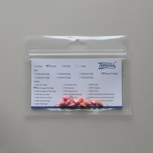 10 Pieces 3.0-6.0mm Teardrop Tungsten Ice Jig - color: TG02 Orange Pink Tiger Glow, size: TIJ02 4MM 10PCS