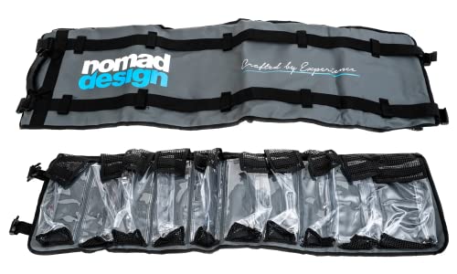 Nomad Design Lure Roll - Large Size with 10 Pockets Respectively, Portable Waterproof Tarpaulin Fish Lure Bag - Heavy Duty PVC Window, Mesh Cleaning & Drying Tabs - size: Large