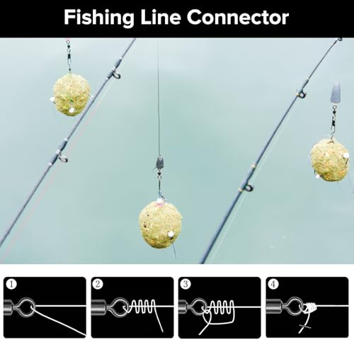 DONQL 200pcs Fishing Barrel Swivels, Stainless Steel Rolling Bearing Snap Connector for Saltwater Freshwater Leader Line Lure, Swivels Fly Fishing Tackles 61.7lbs to 6.6lbs #4#6#8#10#12#14