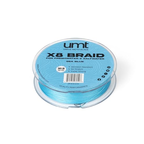 UMT Super Braid 150 Yards PE 8 Strand Fishing Line - High Strength, Available in 10lb 20Ib & 30Ib Moss Green and Sea Blue Options Pro Grade Zero Stretch Super Strong - Uncle Mo's Tackle - color: Sea Blue, size: 20LB, 150 Yards