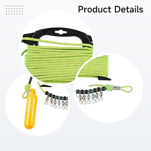 Fish Stringer, Stainless Steel Fishing Lock with 10 Clips, 32.8 ft / 10 Meters Rope, 0.2 in / 4mm Thick, Anti-Pester, Lure Fishing Tool for Catfish/Carp, Lake/Reservoir