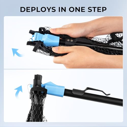 Calamus Triangle Fishing Net, Foldable, Lightweight & Strong Landing Net with Non-Slip Elastomer Handle, Built-in Elastic Lanyard and Belt Clip, Fishing Gear - Gift for Men - style: 31" Full - Floating Net (Fixed Pole)