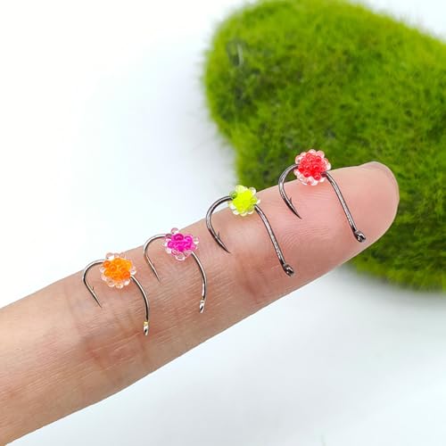 of 8 Angling Hook with Luminescent Fish Eggs Imitations and High Tensile Strength Ideal for Fast Moving Stream Fish Professional Fishing Gear
