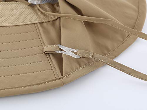Connectyle Kids Large Brim UV Protection Sun Hat with Neck Flap Mesh Fishing Cap - color: Khaki