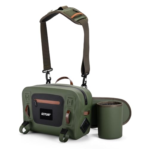 Goture Waterproof Fishing Waist Pack,IPX8 840D TPU Large Tackle Bag with Rod Holder,Airtight Zipper Closure,Detachable Water Bottle Holder, 10L Fly Fishing Bag with Adjustable Strap,Sling Fanny Pack - color: B1:10L Green Waterproof Tackle Bag
