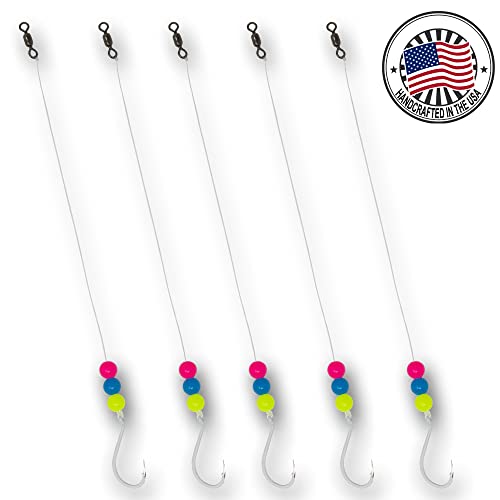 Tooth Shield Tackle Wonderbread Ice Fishing Fluorocarbon Walleye Tip Up Leader/Rig (15 lb) Ice Fishing Walleye Predator Rig (5 Pack) (#4 Octopus)