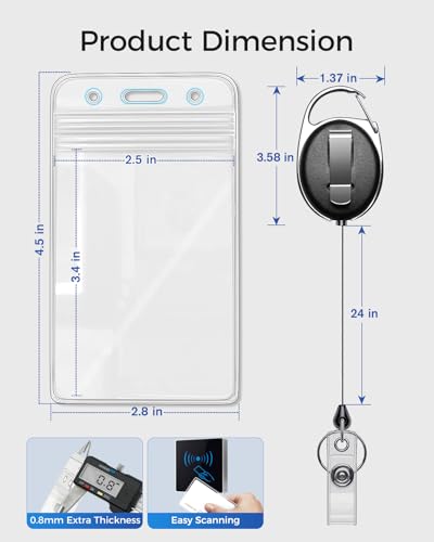 KTRIO ID Badge Holder with Retractable Reel, Vertical, 10 Pack | Fits 2.5x3.4" Cards, Clear Vertical Holder, 24" Retractable Badge Reel, Metal Clip & Key Ring, 10-Pack Set - style: 10 Pcs | Vertical
