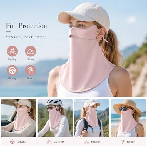 Face Cover for Sun Protection UPF 50+ UV Face Mask, UV Face Shield for Golf, Hiking Fishing & Outdoors Breathable - color: Pink-half