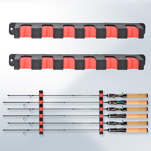 Axlksia Fishing Rod Holder Wall Mount, 1 Pair Fishing Pole Holders for Garage, Boats, 6 Fishing Rod Storage Racks - color: Horizontal Red