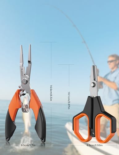 Fishing Tools Kit, Fishing Pliers,Fishing Scissors, Fishing Line Cutter for Braided Fishing Line,Fishing Gear with Lanyard - color: 6.5"Fishing Pliers Orange
