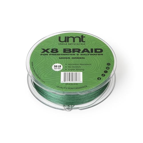 UMT Super Braid 150 Yards PE 8 Strand Fishing Line - High Strength, Available in 10lb 20Ib & 30Ib Moss Green and Sea Blue Options Pro Grade Zero Stretch Super Strong - Uncle Mo's Tackle - color: Moss Green, size: 10LB, 150 Yards