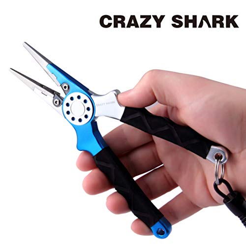 Professional Saltwater/Fresh Water Aluminum Fishing Pliers Tungsten Carbide Cutters Hook Remover with Sheath and Lanyard - color: Blue.t