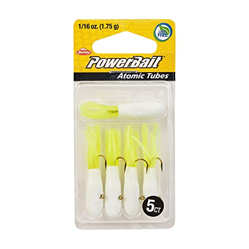 Berkley PowerBait Pre-Rigged Atomic Tubes Fishing Soft Bait - color: White Chartreuse, size: 1/16 oz
