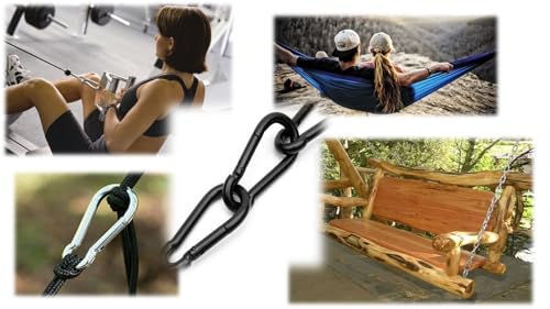 Black & Silver Zinc-Galvanized Heavy Duty Bushcraft Carabiner Spring Snap Clip Link Hooks 200-500lb Load 2, 6 & 12 Packs - color: 8cm (3.15in) Black 2 Pack
