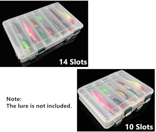Double-Sided Fishing Lure Hook Tackle Box Visible Hard Plastic Clear Fishing Lure Bait Squid Jig Minnows Hooks Accessory Storage Case Container (Clear-14 Slots 2Pcs) - color: Clear-14 Slots(2Pcs)