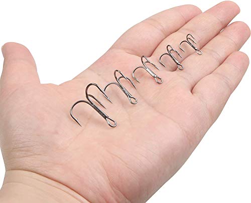 Fishing Treble Hooks Kit, Sharp Replacement Treble Hooks for Lures Baits, High Carbon Steel Fishing Hooks with Stainless Steel Split Rings Set for Bass Trout Walleye Pike - color: Silver_150pcs