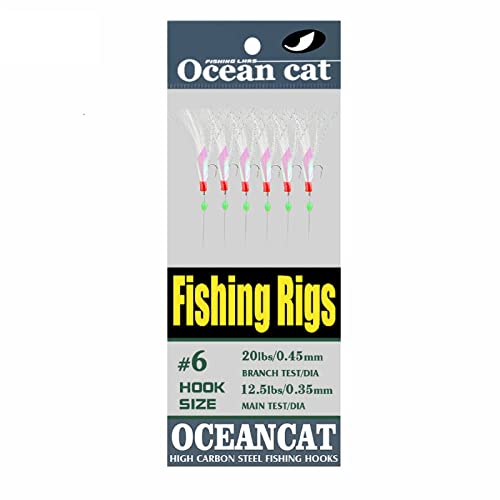 5/10/25/50/100 Packs Fishing Rigs 6 Hook/Set Rainbow Skin Silk String Hook Fishing Lure Saltwater Freshwater Bait Rig Tackle 5#6#7#8#9#10# - size: 6#-10 Packs