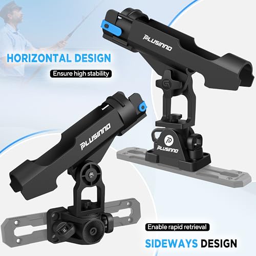 PLUSINNO 2 in 1 Fishing Rod Holders for Boat, Kayak Fishing Rod Holder, Fishing Pole Holders for Track Mount / Deck Mount, Fishing Gear with Fishing Rod Protective Strap, Fishing Accessories & Gifts - color: Rod Holder - 2 Pack (No Tracks)