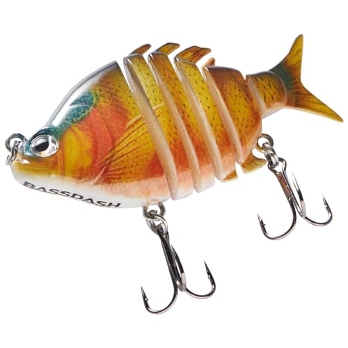 Bassdash SwimPanfish 0.34oz Hard Swimbaits Multi Jointed Topwater Trout Bass Fishing Crank Lure for Freshwater and Saltwater - color: Orange Sunfish