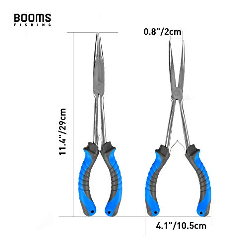Booms Fishing F05 Hook Remover Long Nose Fishing Pliers 11 Inches PTFE Plated - color: 11" Stainless Steel, Blue