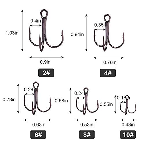 UCEC Fishing Hooks Treble Hooks Kit for Saltwater Freshwater, High Carbon Steel Strong Sharp Round Bend for Catfish Trout Hard Baits Lures, Size #1#2#4#6#8#10#12#14 110/50/210 Pack with Split Rings - style: 50pcs, #2 #4 #6 #8 #10