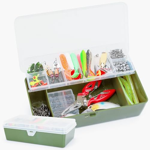 TCMBY 236Pcs Fishing Lures Tackle Box with Tackle Included, Crankbaits, Spoon, Hooks, Weights & Accessories, Casting Fishing Gear for Bass, Trout