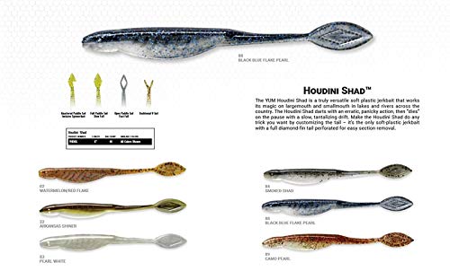YUM Houdini Shad Soft Plastic Swim-Bait Fishing Lure with 3-Way Modifiable Tail for Custom Tail Action, 5 Inch Length, 10 per Pack - color: Smoke Shad