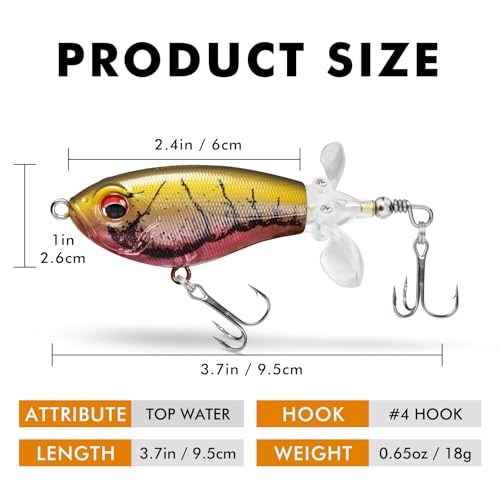 TRUSCEND Popobait Easy Catch Fishing Lures with BKK Hooks, Instant Startup, Longer Cast, Balanced Spray/Sound/Swim, Plopper Topwater Lures for Bass, Trout, Pike, Walleye, Freshwater Saltwater Fishing - color: A1-3.7",0.65oz
