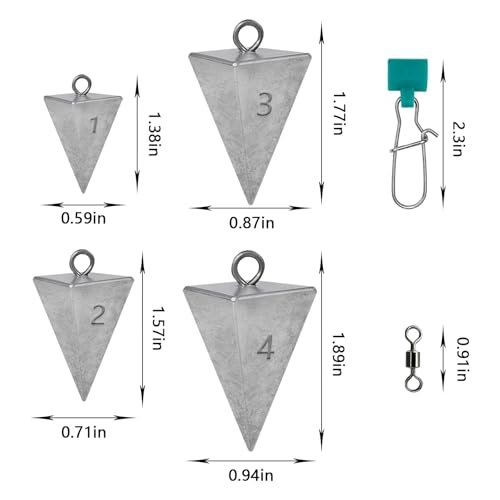 Pyramid Sinkers Fishing Weights 1oz 2oz 3oz 4oz Set - Surf Fishing Sinkers Gear Tackle for Saltwater Beach Casting, Anti-Roll Triangle Lead Weights - Strong Hold for Bottom Fishing Rig - size: 2oz-6pcs