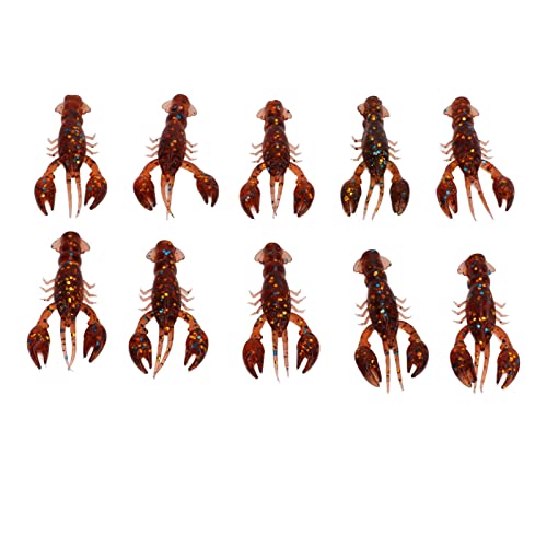 Flexible PVC Soft Fishing Lure Crawdad Baits, Set of 10 Portable Shrimp Lures, Reusable Elastic Bait for Outdoor Fishing Enthusiasts - color: Dark Brown