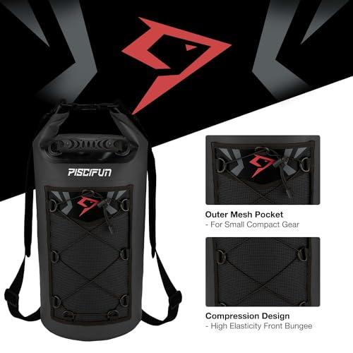 Piscifun Dry Bag, Waterproof Floating Backpack 10L/20L/30L/40L with Waterproof Phone Case for Boating, Kayaking, Fishing - color: Black, style: 30l
