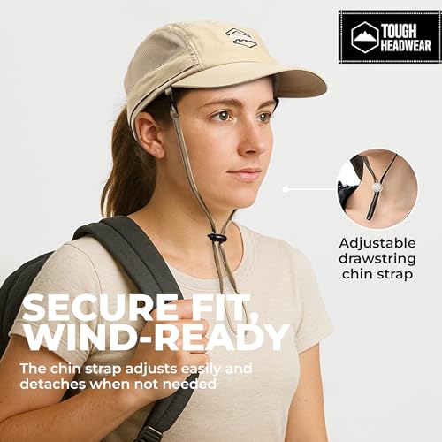 Tough Headwear Fishing Cap w/Face Mask & Neck Flap - Sun Protection Hat with UPF 50 -Landscaping Hats for Women and Men - color: Khaki