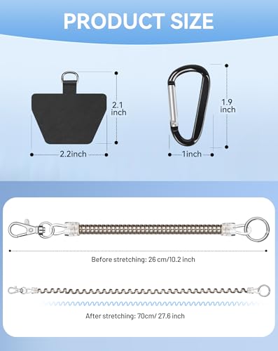 SHANSHUI Phone Lanyard Tether, Stretchy Phone Strap Patch Anchor Outdoor Climbing Hook Compatible for Most Smartphones - color: Sliver X2