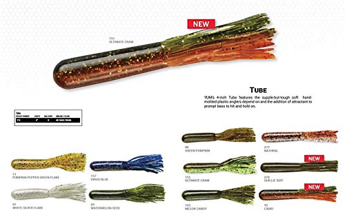 YUM Tube Soft Plastic Bass Fishing Lure - Designed Specifically for Bass, 4 Inch Length, 6 per Pack - color: Melon Candy