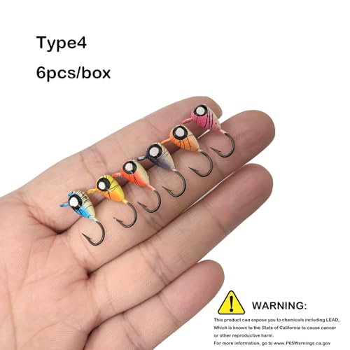 Ice Fishing Jigs Glow Fishing Bait Jigging Hook Kit Winter Metal Hooks for Crappie, Panfish, Walleye, Bluegills and Other Species - style: Style4-6pcs